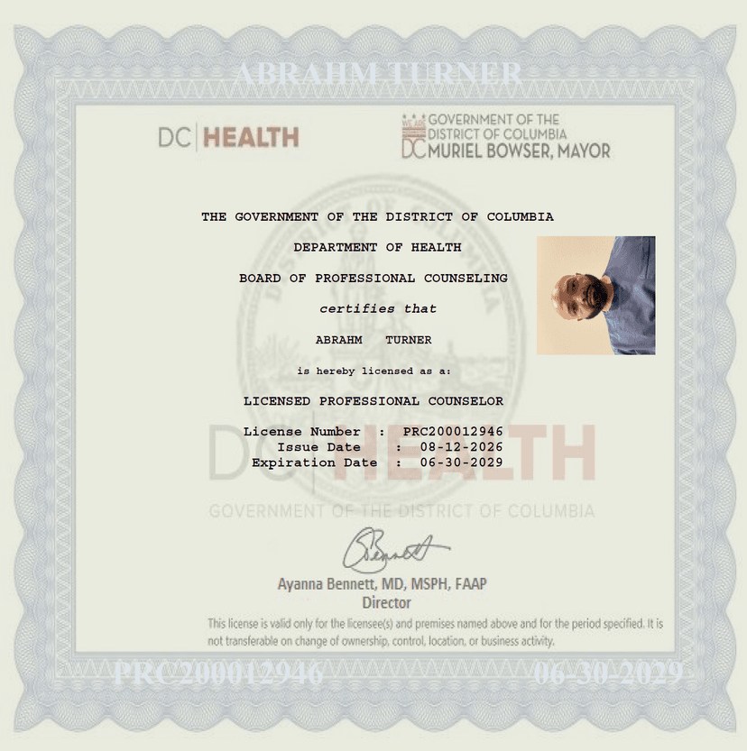 District of Columbia Professional Counselor License